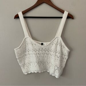 H&M Divided Crochet Knit Crop Top White Cottagecore Boho Coastal Size Large